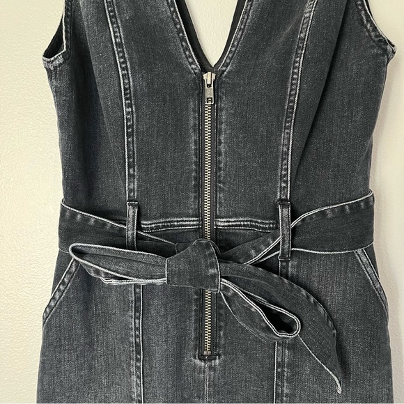 Alice + Olivia Denim Sleeveless Zip Up Belted Sheath Mini Dress Black - Picture 4 of 8